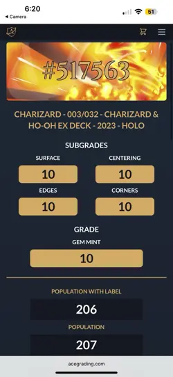 ACE 10 Charizard 003/032 Pokemon Card CLL Japanese Classic Collection Graded - Image 3