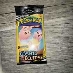 2019 Pokemon 3 Card Booster Pack Sun & Moon Cosmic Eclipse Sealed Hanger Style - Image 1