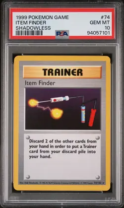 1999 POKEMON GAME SHADOWLESS #74 ITEM FINDER PSA 10 - Image 1