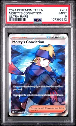 2024 POKEMON TEF EN-TEMPORAL FORCES ULTRA RARE #201 MORTY'S CONVICTION PSA 9 - Image 1