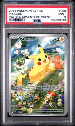 2024 POKEMON SVP EN-SV BLACK STAR PROMO PALDEA ADVENTURE CHEST PIKACHU PSA 9 - Image 1