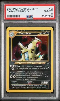 PSA 8 Tyranitar 12/75 HOLO Unlimited Neo Discovery Pokemon Card NM MINT - Image 1