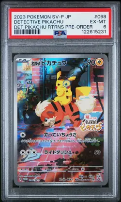 2023 POKEMON JAPANESE SV-P PROMO #098 DETECTIVE PIKACHU PSA 6 - Image 1