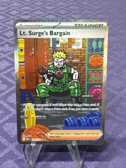 2025 Pokemon Mega Evolution Lt Surge’s Bargain Trainer Card 185/132-SIR - Image 1