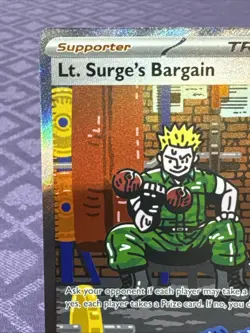 2025 Pokemon Mega Evolution Lt Surge’s Bargain Trainer Card 185/132-SIR - Image 2