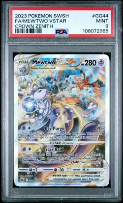 2023 POKEMON SWORD & SHIELD CROWN ZENITH #GG44 FULL ART/MEWTWO VSTAR PSA 9 - Image 1