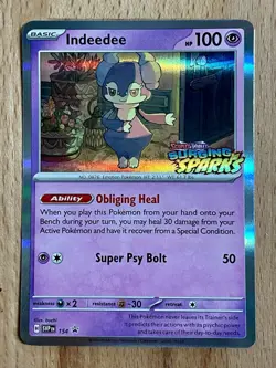 Pokemon Indeedee 154 SVP Promo Holo Surging Sparks Stamped - Image 1