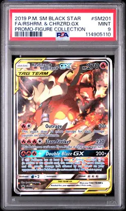 2019 POKEMON SM BLACK STAR PROMO #SM201 FULL ART/RESHIRAM & CHARIZARD GX PSA 9 - Image 1