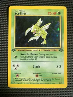 Scyther 1st Edition 10/64 Jungle Set Rare Holo WOTC Pokemon Card LP - Image 1