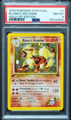 1st Edition Blaine's Arcanine 1/132 PSA 8 Gym Challenge Pokemon Card, New Cert! - Image 1