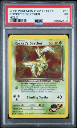 PSA 1 Rocket's Scyther Holo Foil #13 Gym Heroes 2000 Pokemon WoTC PR - Image 1