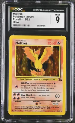 CGC 9 MINT Moltres 1999 Fossil 12/62 Holo Pokemon Card - Image 1