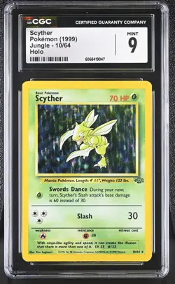 CGC 9 MINT Scyther 1999 Jungle 10/64 Holo Pokemon Card - Image 1