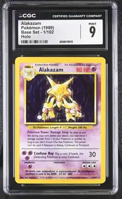 CGC 9 MINT Alakazam 1999 Base Set 1/102 Holo Pokemon Card - Image 1
