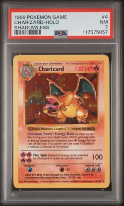 1999 POKEMON BASE SET SHADOWLESS #4 CHARIZARD-HOLO PSA 7 - Image 1