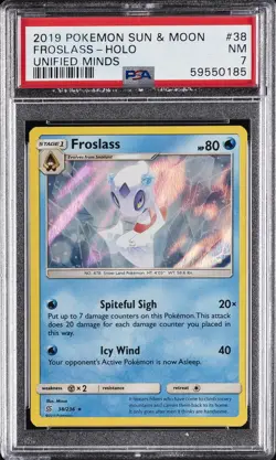2019 POKEMON SUN & MOON UNIFIED MINDS #38 FROSLASS-HOLO PSA 7 - Image 1
