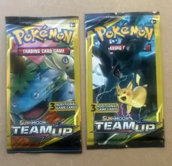 2x Pokemon TCG Sun Moon Team Up 3-Card Booster Pack - Image 1