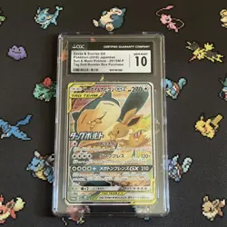 CGC 10 Eevee & Snorlax GX Full Art Tag Bolt Promo Japanese 2018 Pokemon Card 297 - Image 1