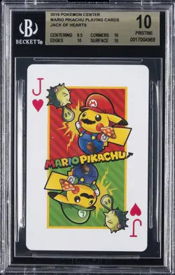 2016 POKEMON CENTER MARIO PIKACHU PLAYING CARDS JACK OF HEARTS BGS 10 - Image 1