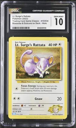 2023 Pokemon Lt. Surge's Rattata #015/034 English CGC 10 6046208100 - Image 1