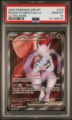 2025 POKEMON DRI EN-DESTINED RIVALS ULTRA RARE TEAM ROCKET'S MEWTWO EX PSA 10 - Image 1
