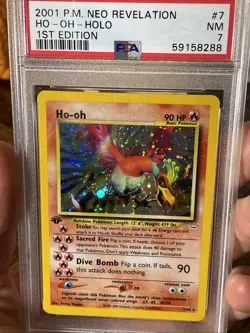 ✨ Ho-oh, “DOUBLE HOLO” Error, 1st Edition PSA 7, Neo Revelation 7/64, Pokemon ✨ - Image 1