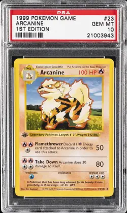 1999 POKEMON BASE SET 1ST EDITION #23 ARCANINE PSA 10 - Image 1
