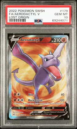 2022 POKEMON SWORD & SHIELD LOST ORIGIN #179 FULL ART/AERODACTYL V PSA 10 - Image 1