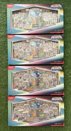 Lot of 4 Pokemon Prismatic Evolutions Lucario and Tyranitar Premium Collection - Image 1