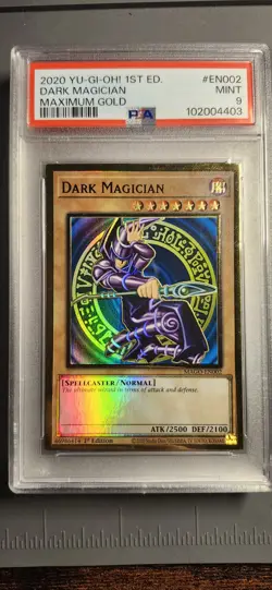 Yu-Gi-Oh Dark Magician 1st Edition MAGO-EN002 PSA 9 Maximum Gold - Image 1