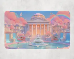 Kawaii Courthouse MTG Playmat - Pastel Rainbow Castle Fantasy Mat - Image 1