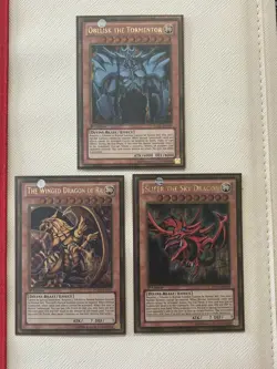 Yugioh Egyptian God Cards PGLD Obelisk, Slider, Ra Gold Secret Rare 1st Ed LP - Image 1