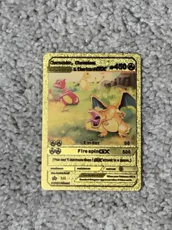 Pokemon Charmander, Charmeleon & Charizard GX HP450 Gold Foil Fan Art Card - Image 1