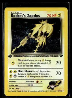 2000 Gym Challenge Holo Rocket’s Zapdos Rare #15/132 - Image 1