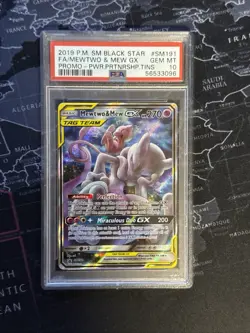 Pokemon Mewtwo and Mew GX SM191 Promo Tag Team 2019 PSA 10 Gem Mint - Image 1