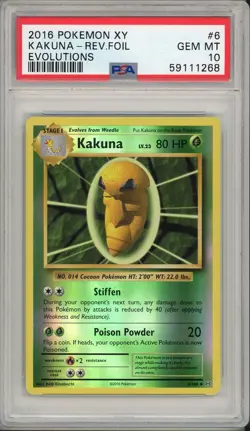 2016 Pokemon XY Evolutions Kakuna Reverse Foil Holo #6 PSA 10 - Image 1