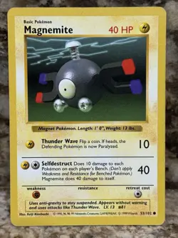 Pokemon Magnemite 53/102 WotC Base Set Shadowless Unlimited LP - Image 1
