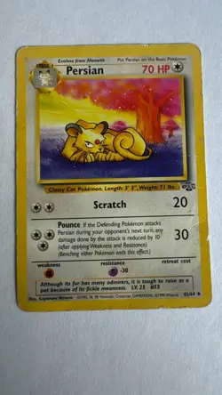 Persian - 42/64 Jungle Set - Uncommon - 1999 - Vintage - Pokemon TCG - Damaged - Image 1