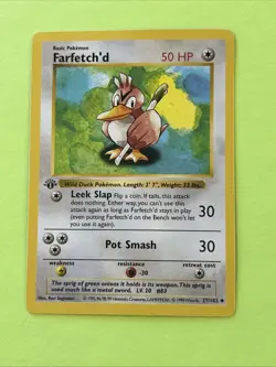 1999 Pokemon Base Set Farfetch'd 27/102 1st Edition Shadowless Never Played - Image 1