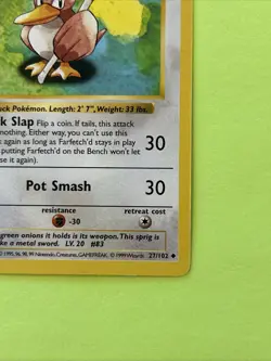 1999 Pokemon Base Set Farfetch'd 27/102 1st Edition Shadowless Never Played - Image 5