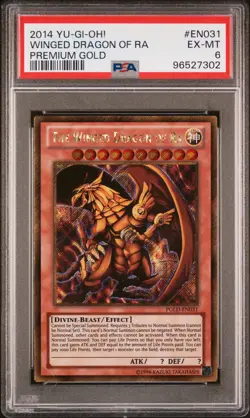 2014 YU-GI-OH! PREMIUM GOLD #EN031 THE WINGED DRAGON OF RA PSA 6 - Image 1