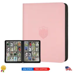 Stylish 16-Pocket PU Leather Trading Card Binder - Pink - Organize 1000+ Cards - Image 1