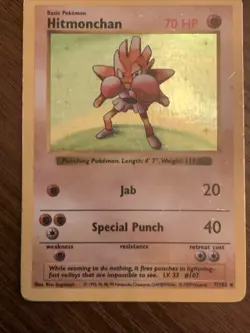 Pokemon TCG Hitmonchan Base Set Holo Shadowless Rare Card 7/102 LP-MP Condition - Image 4