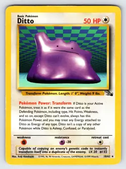 Ditto 18/62 1999 Fossil Set Pokemon Card TCG WOTC Vintage Non Holo Rare - Mp/Hp - Image 1