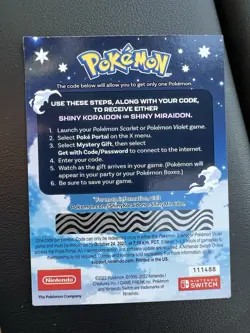 Pokemon - Scarlet & Violet Shiny Koraidon / Miraidon GameStop Promo Card, Unused - Image 2