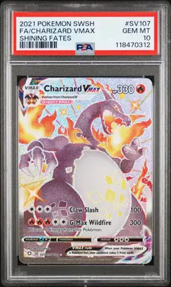 2021 POKEMON SWORD & SHIELD SHINING FATES #SV107 FULL ART/CHARIZARD VMAX PSA 10 - Image 1
