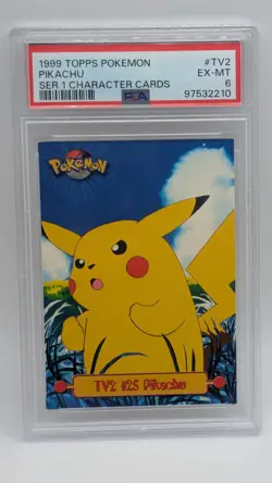 1999 Pokemon Topps Series 1 Character Card #25 Pikachu #TV2 Blue Logo PSA 6! - Image 1