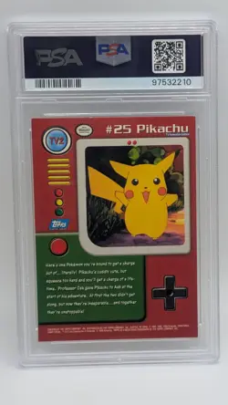 1999 Pokemon Topps Series 1 Character Card #25 Pikachu #TV2 Blue Logo PSA 6! - Image 2