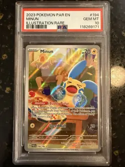 2023 POKEMON PAR EN-PARADOX RIFT ILLUSTRATION RARE #194/182 MINUN PSA 10 - Image 1