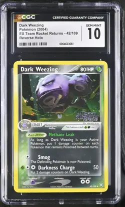 CGC 10 Dark Weezing EX Team Rocket Returns 42/109 Reverse Holo Stamped Pokemon - Image 1